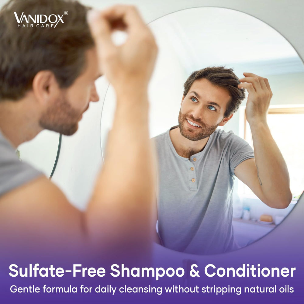VANIDOX scalp-care shot focusing on rich lather forming in hand
