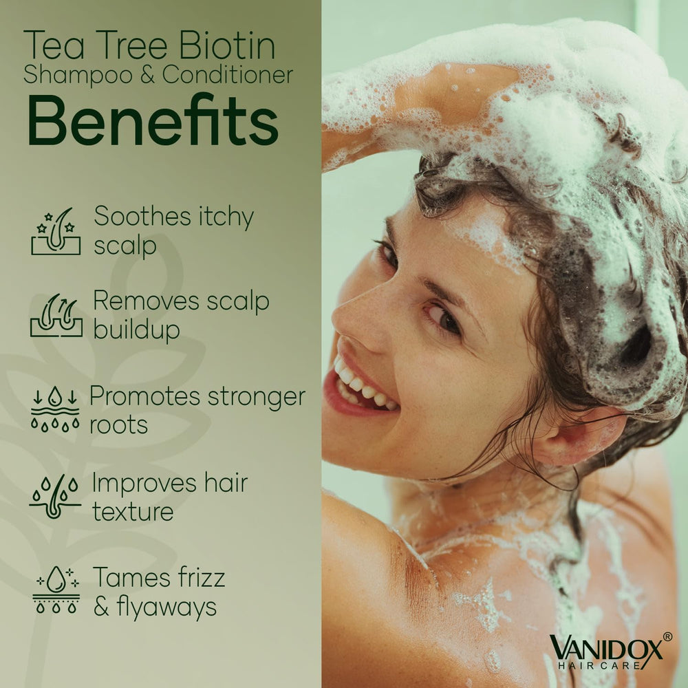 VANIDOX tea tree shampoo foam closeup highlights deep-cleanse and cooling sensation