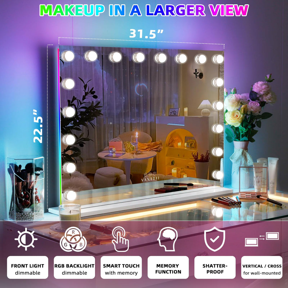 VANITII 31.5 x 22.8 inch mirror provides large, clear makeup view