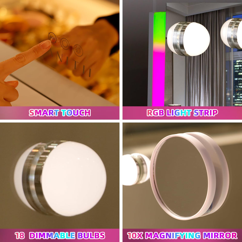VANITII mirror supports desk setup or wall mounting for flexible spaces