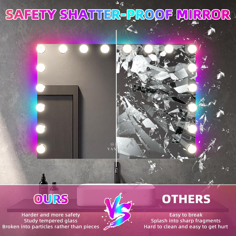 VANITII mirror with front and back lighting, dimmable for customized makeup sessions