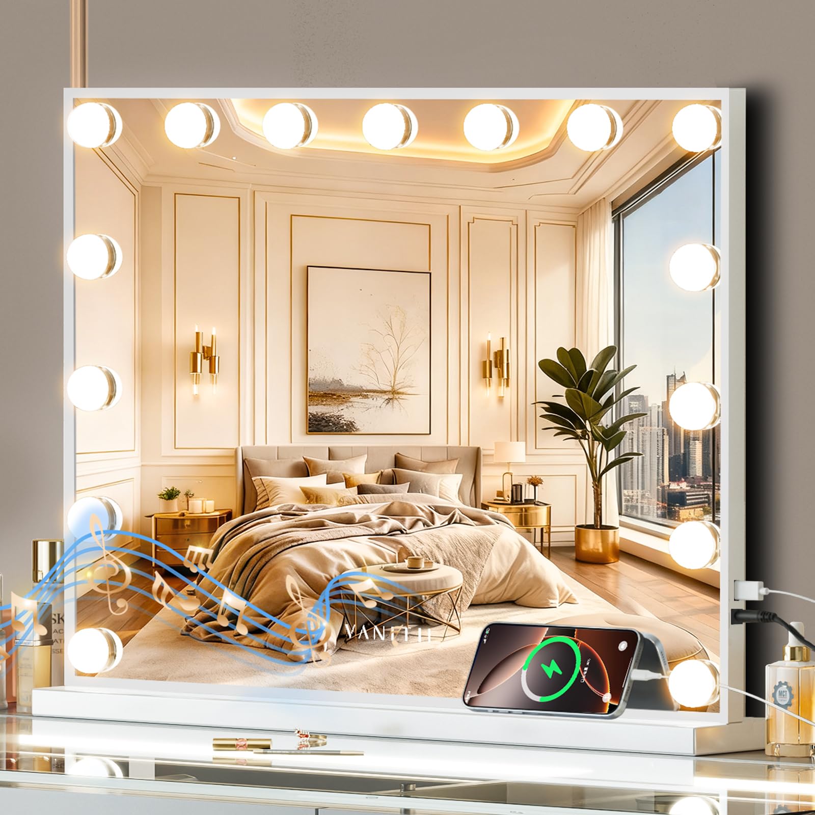 VANITII GLOBAL Hollywood vanity mirror with lights provides bright, even makeup-ready glow