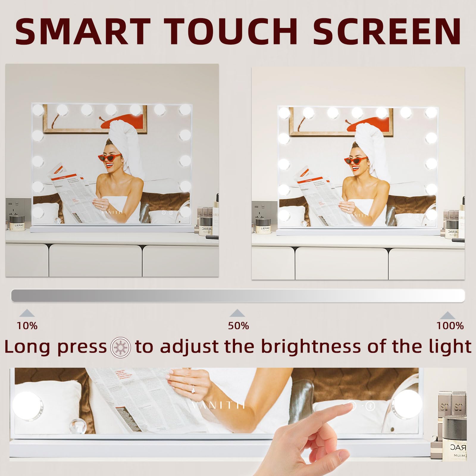 VANITII GLOBAL metal-frame vanity mirror with long-lasting bulbs for durability