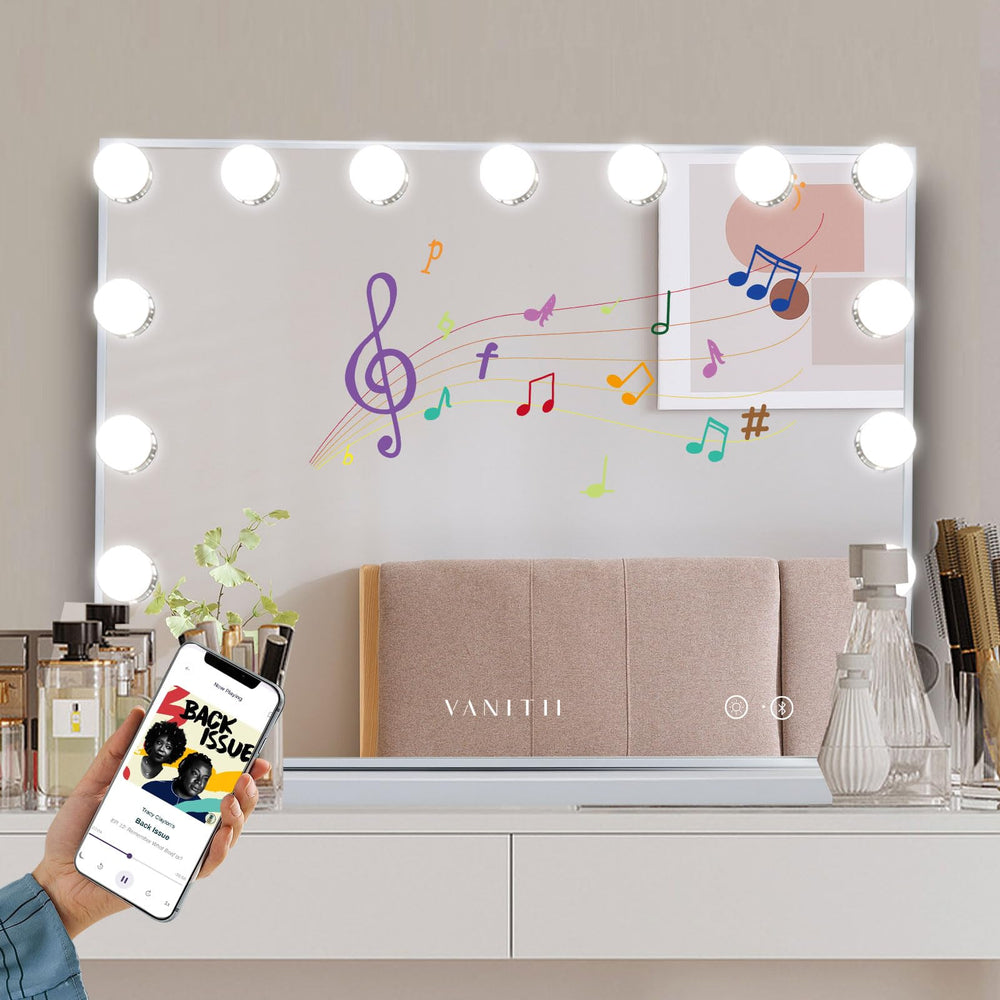VANITII GLOBAL packaging includes pre-assembled mirror and attachments for quick setup