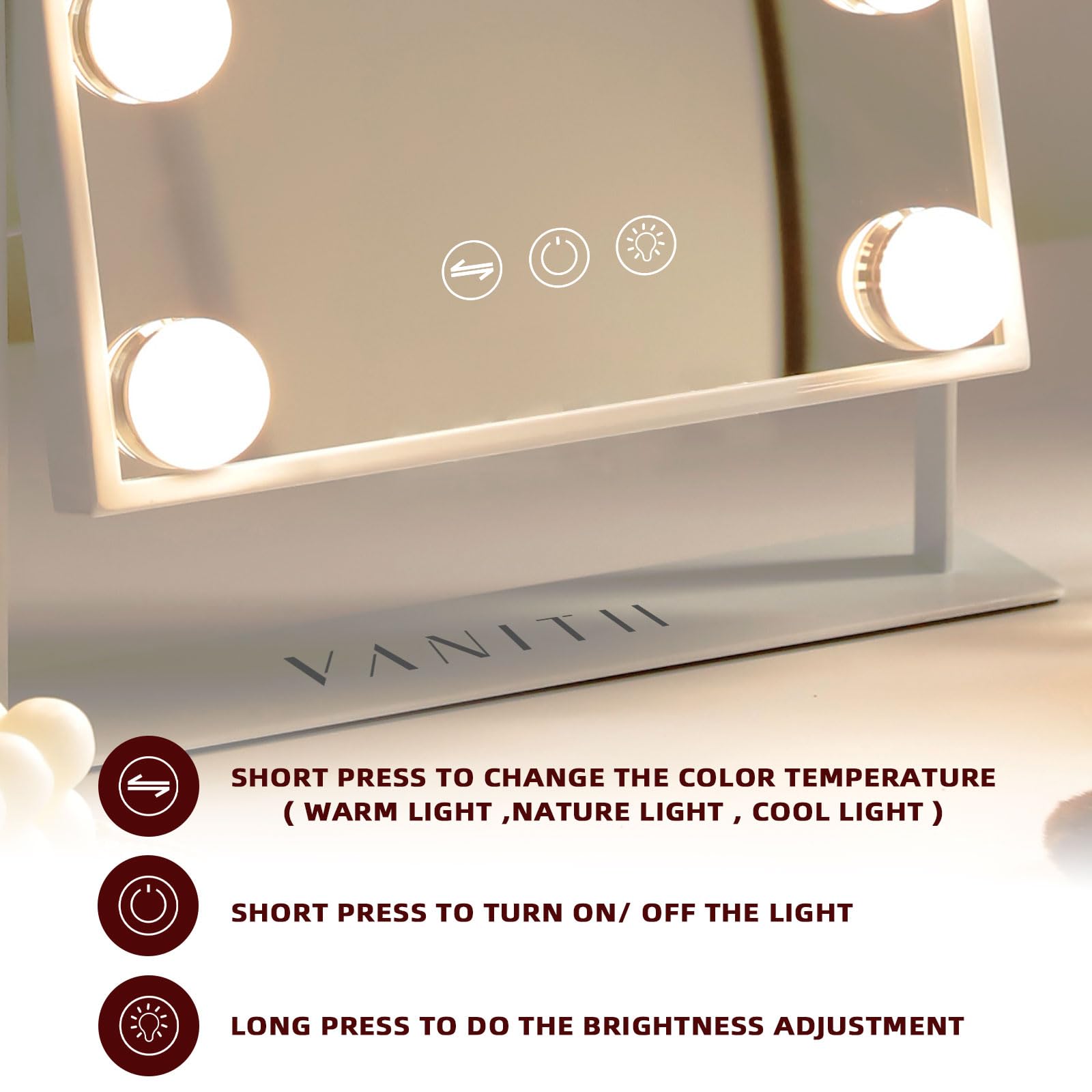 VANITII GLOBAL vanity mirror 360-degree rotation base enables flexible angles