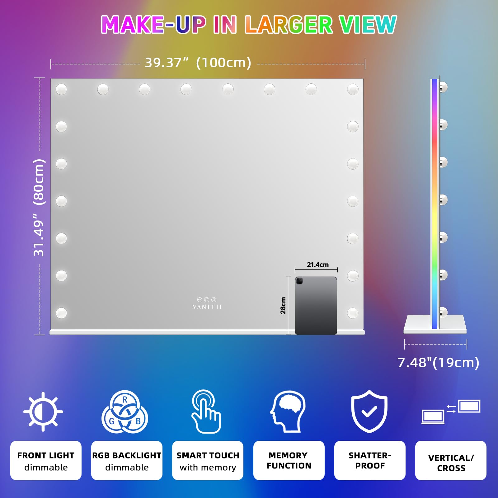 VANITII Global vanity mirror desktop and wall mount design fits any space.