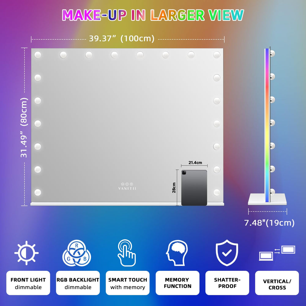 VANITII Global vanity mirror desktop and wall mount design fits any space.