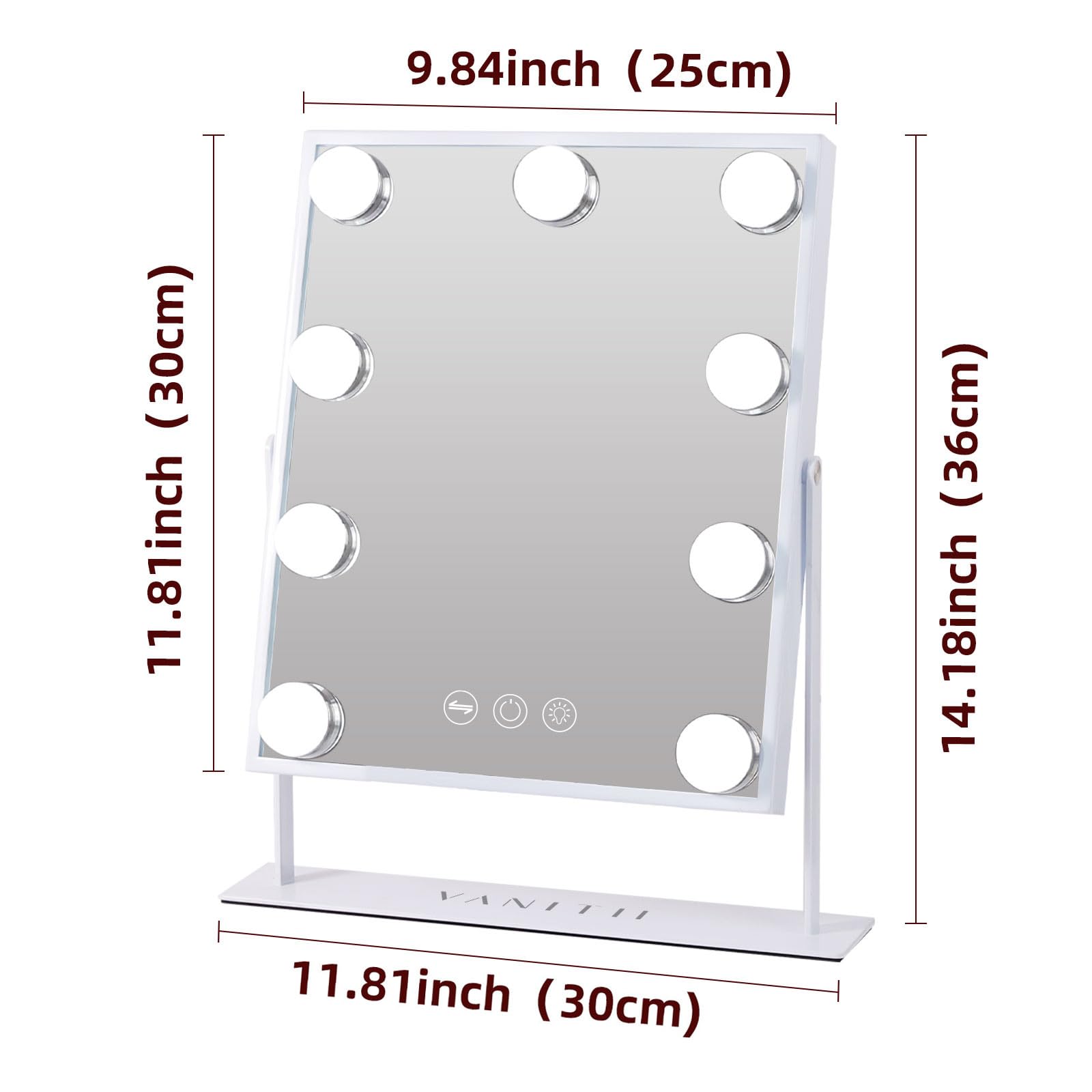 VANITII GLOBAL vanity mirror lights side-angle view for space-saving grooming