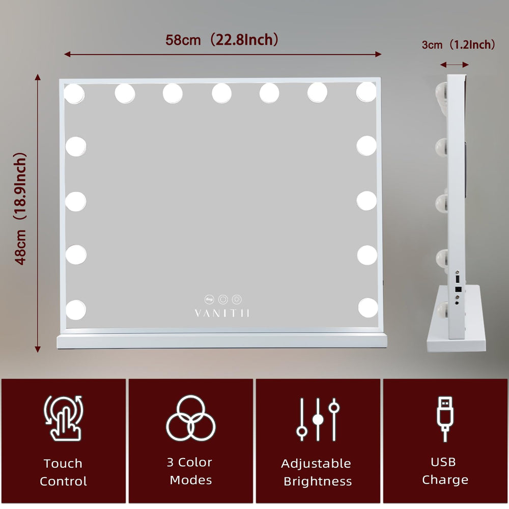 VANITII vanity mirror with 15 LED bulbs provides bright, color-accurate lighting for precise makeup