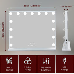 VANITII vanity mirror with 15 LED bulbs provides bright, color-accurate lighting for precise makeup