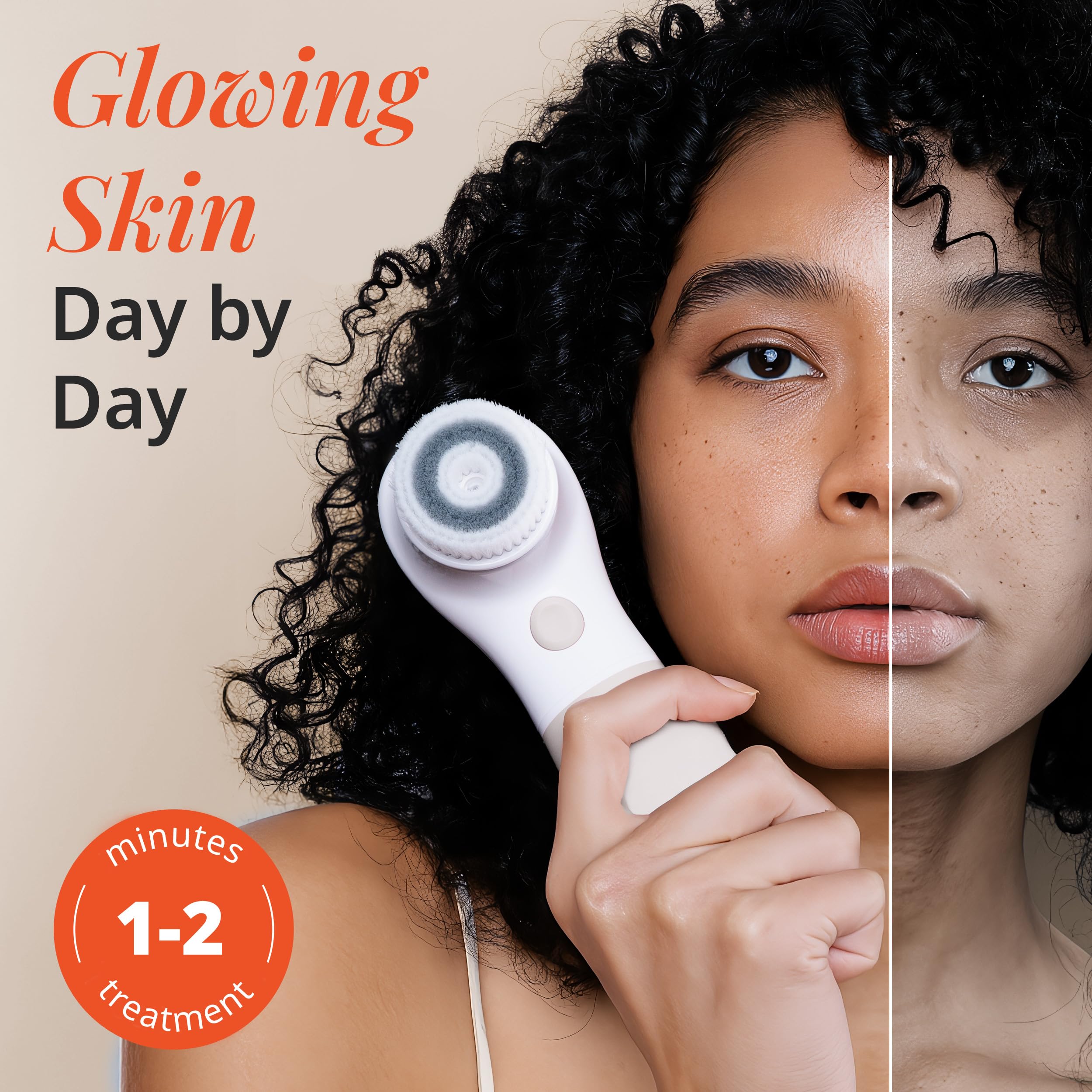 Raedia body brush head extends routine to neck and décolletage.