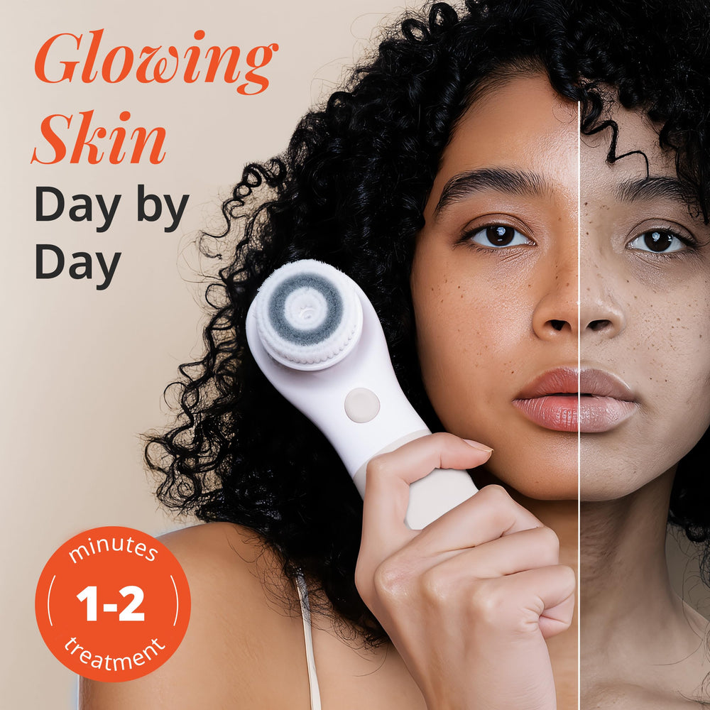 Raedia body brush head extends routine to neck and décolletage.