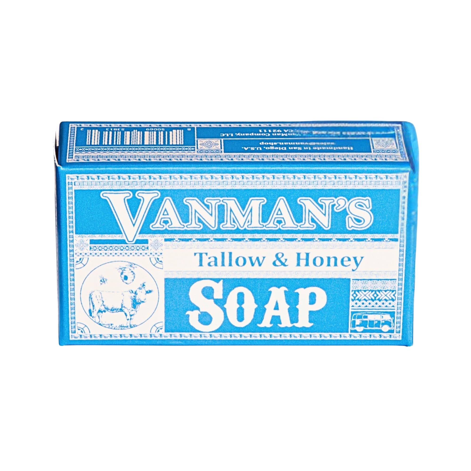 The VanMan Company barra jabón manteca de res miel cruda, limpieza suave para piel sensible.