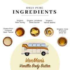 Vanman's core ingredients include shea butter, olive oil, and honey