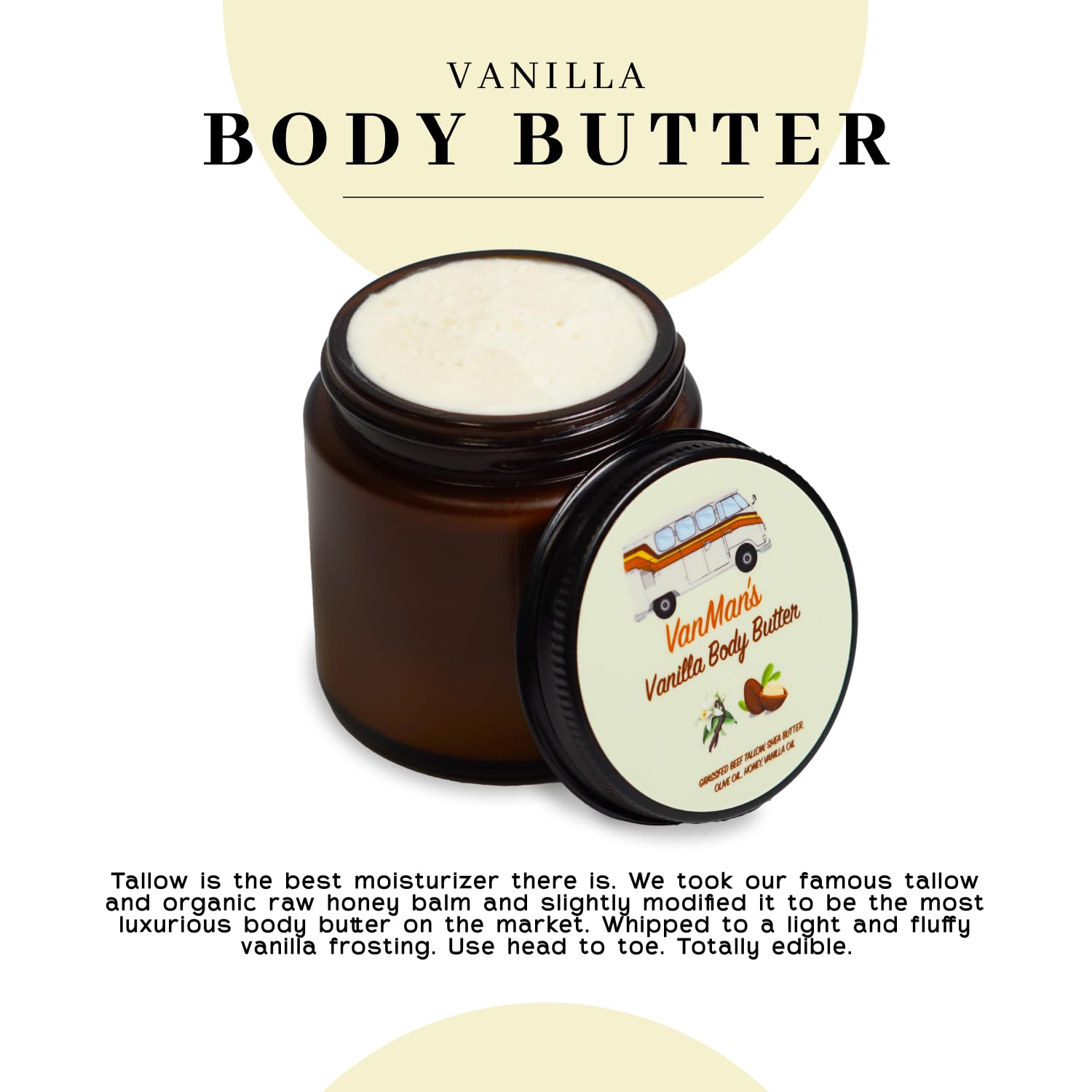 Vanman's packaging front-label shot signals premium, ready-to-use body butter