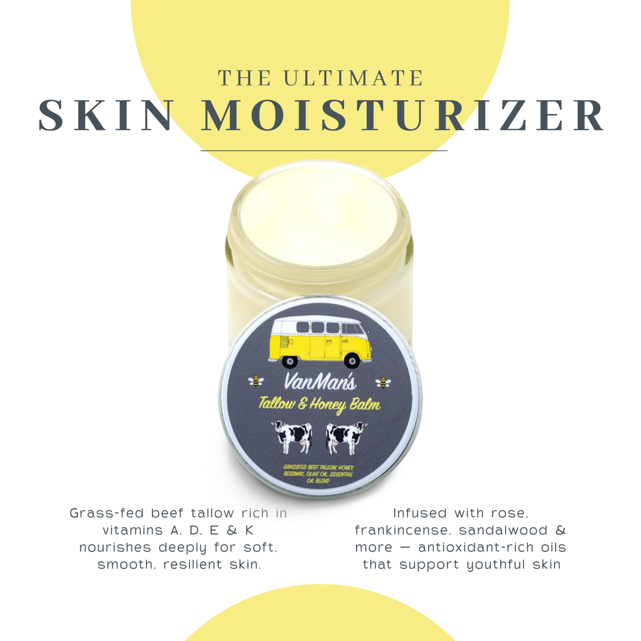 The VanMan Company Vanman's balm applied on hands demonstrates versatile face and body use.
