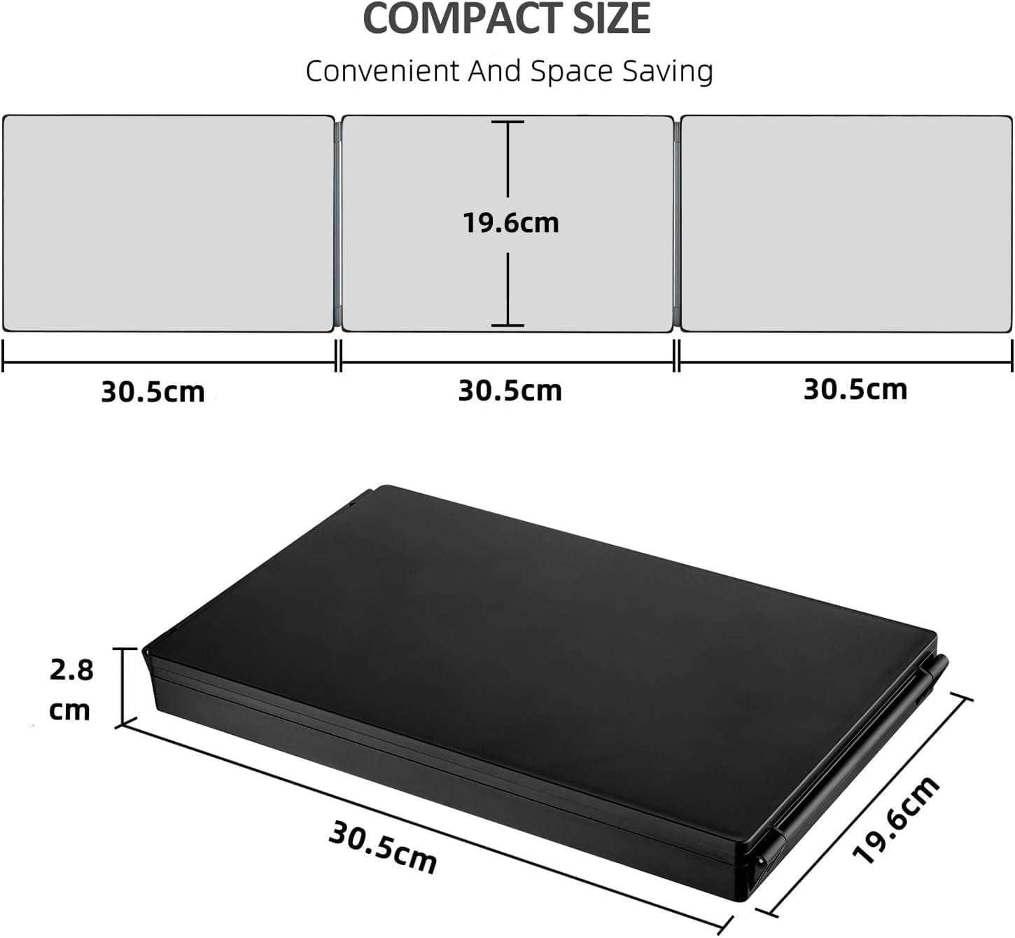 Vanmirr 3 Way Mirror folded setup highlights portable, space-saving design.