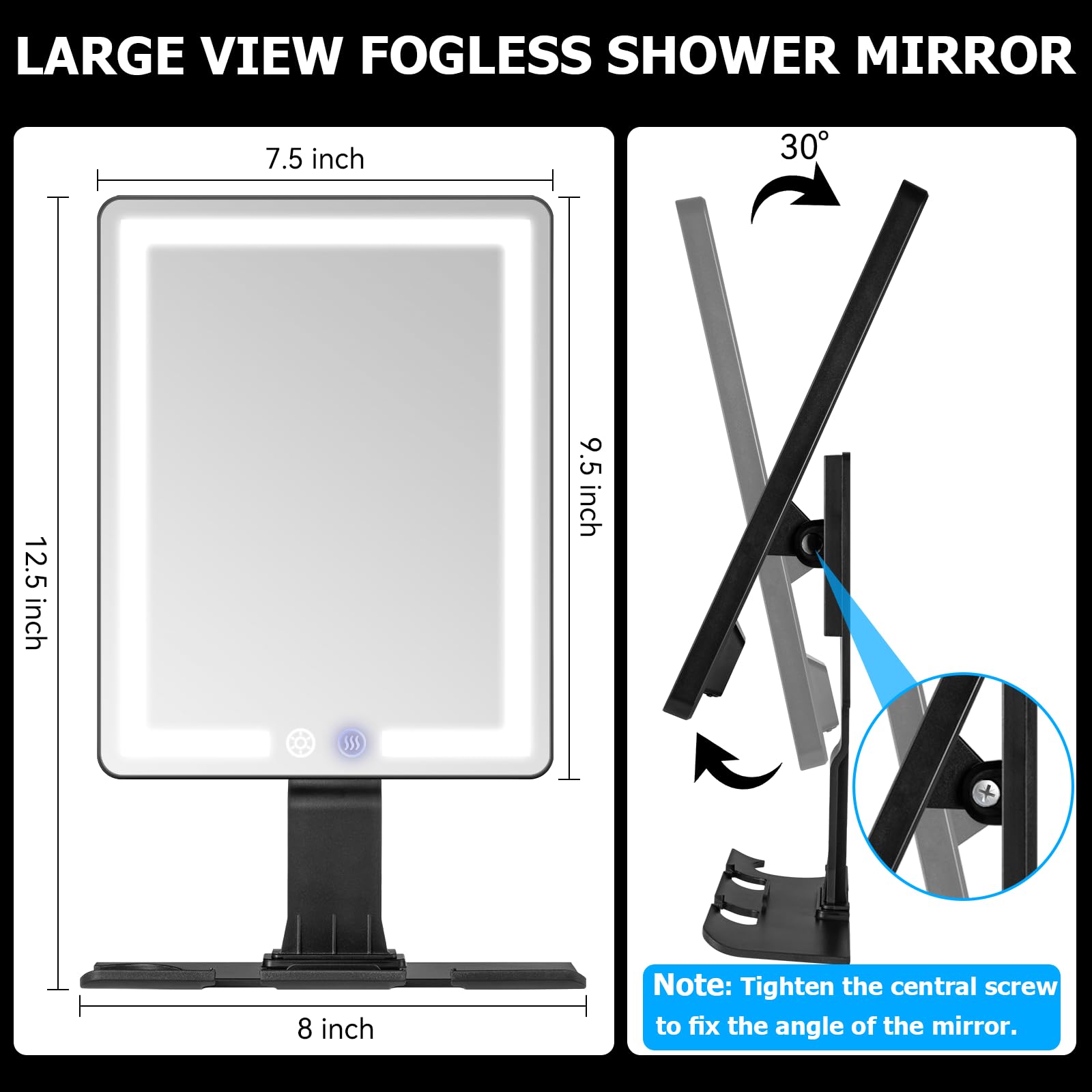 Vanmirr LED-lit mirror offers cold, natural, and warm light for precise grooming.