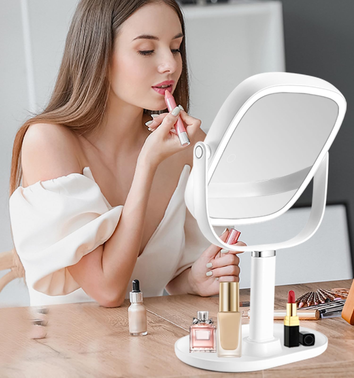 Vanmirr lighted makeup mirror 1x/10x magnification for detailed work