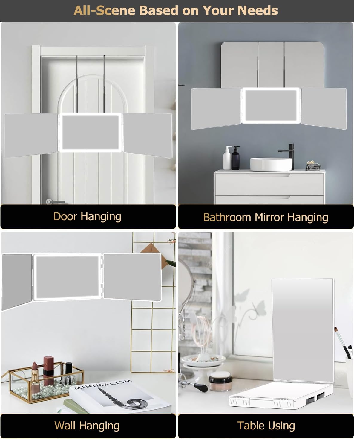 Vanmirr rechargeable mirror with built-in battery enables cordless use anywhere.