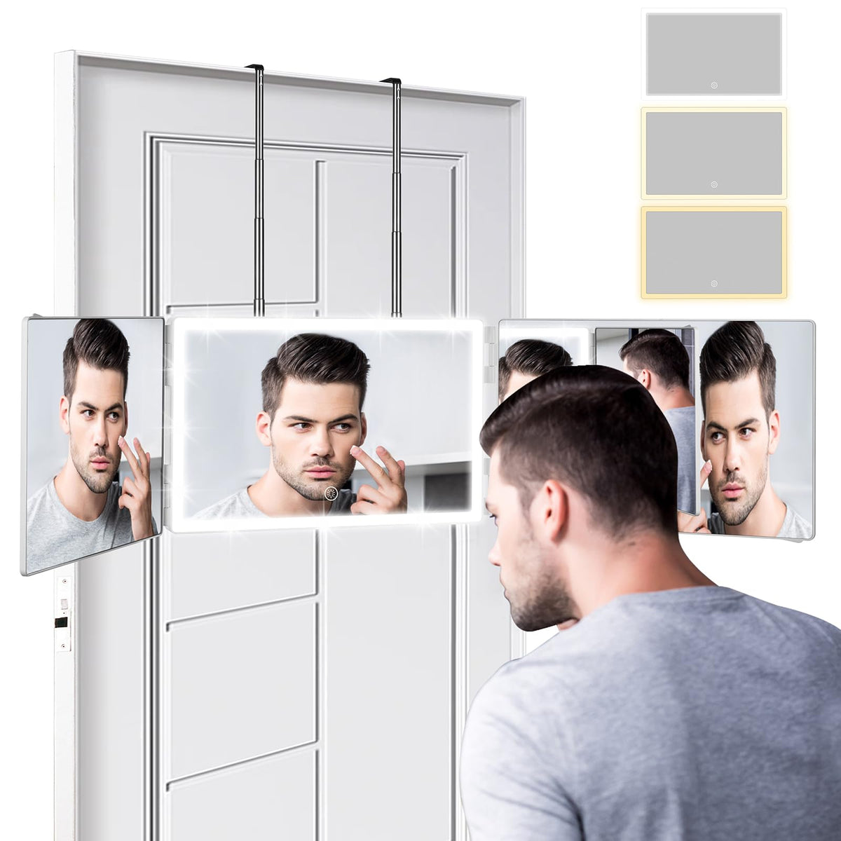 Vanmirr rechargeable 3-way mirror front view for portable grooming at home or travel.