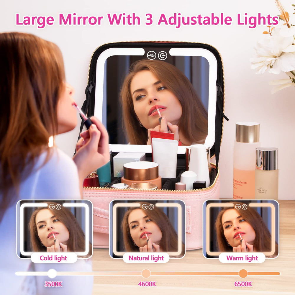 VANMRIOR adjustable dividers and brush slots protect cosmetics during travel.
