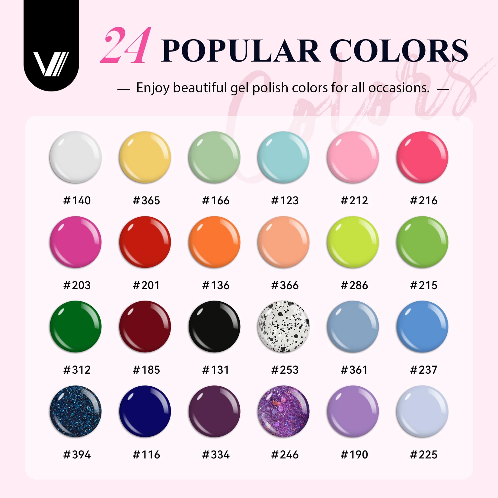 VANREESA 24 gel color bottles palette—varied shades for DIY nail art
