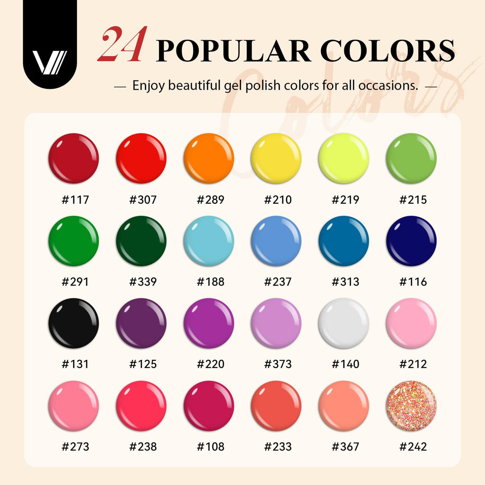 VANREESA 24-colors palette showcases vibrant shades for versatile nail art at home.