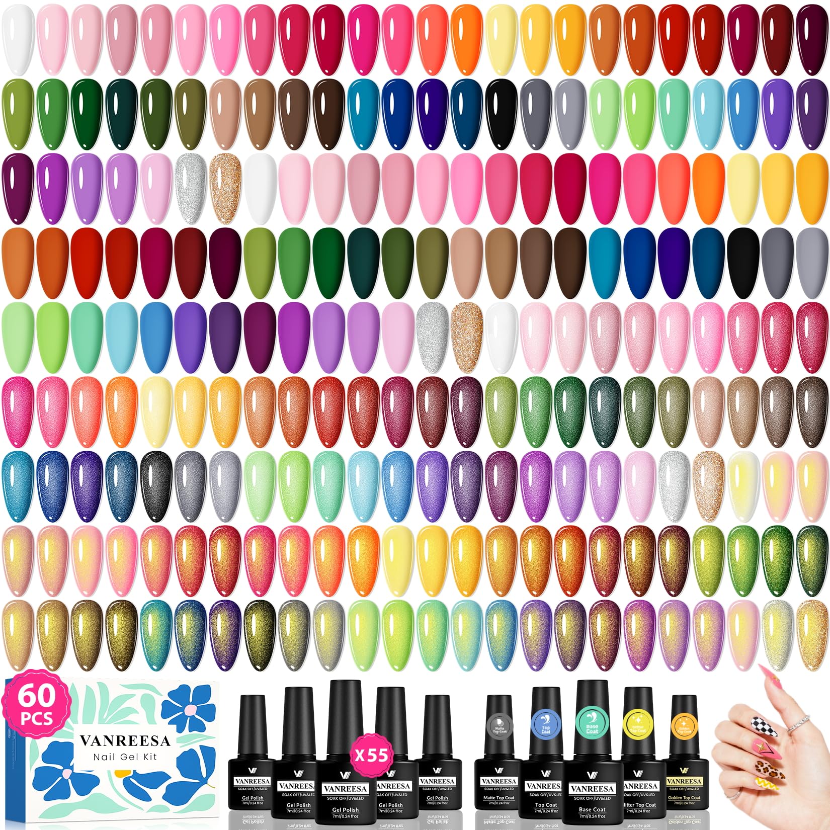 VANREESA 60-pcs gel nail polish set box highlights organized collection for home manicures.