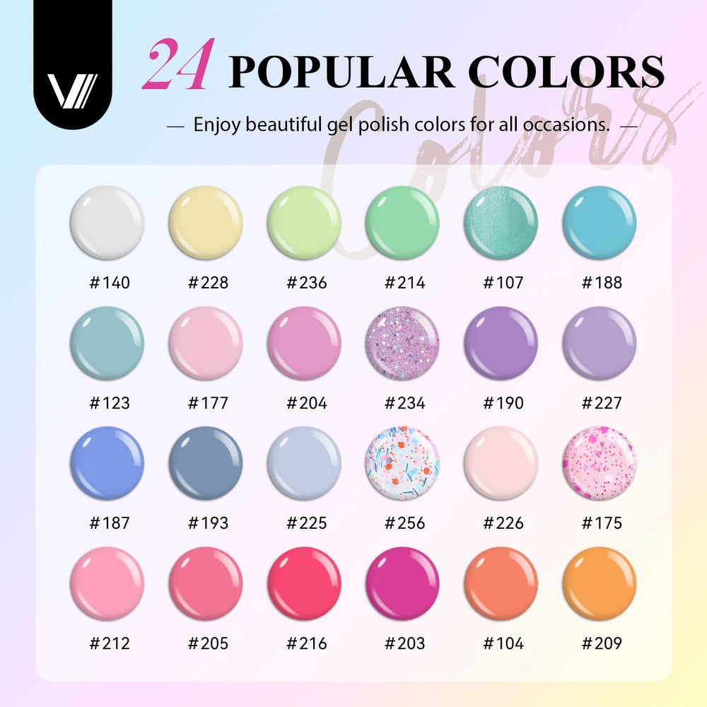 VANREESA 24-color swatches demonstrating versatile color options for nail art.