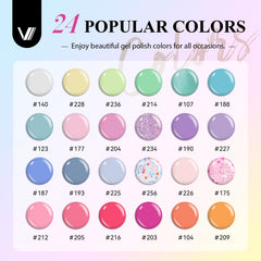 VANREESA 24-color swatches demonstrating versatile color options for nail art.