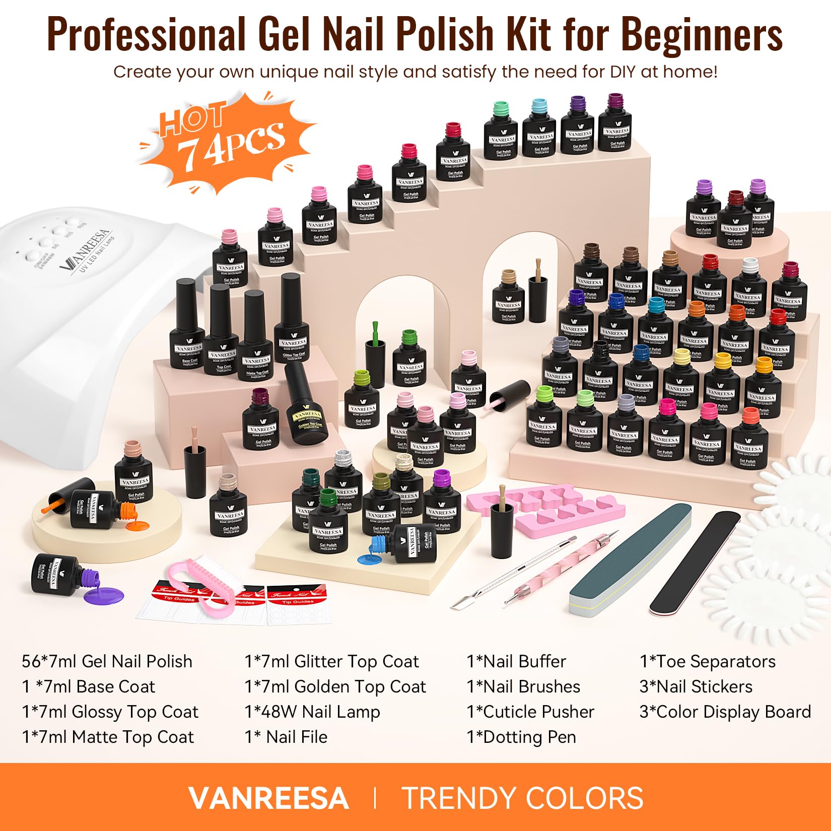 VANREESA complete nail kit in-use captures a complete at-home manicure experience.