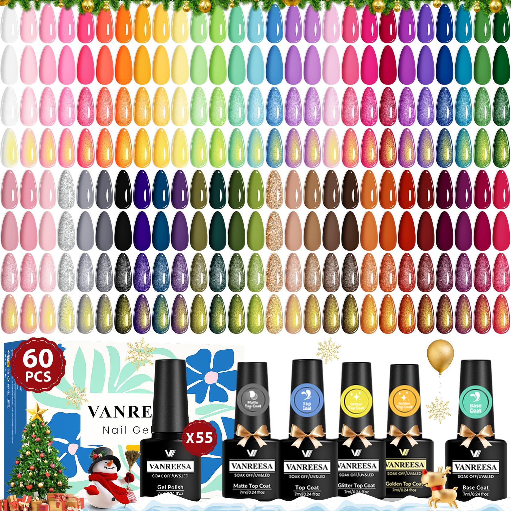 VANREESA gel nail polish set with 55 colors, vibrant palette for any occasion.