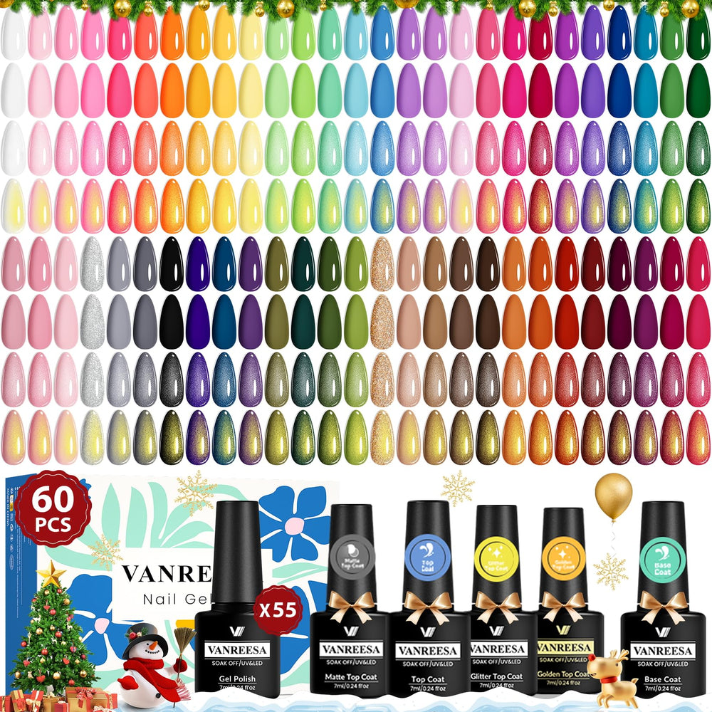 VANREESA gel nail polish set with 55 colors, vibrant palette for any occasion.