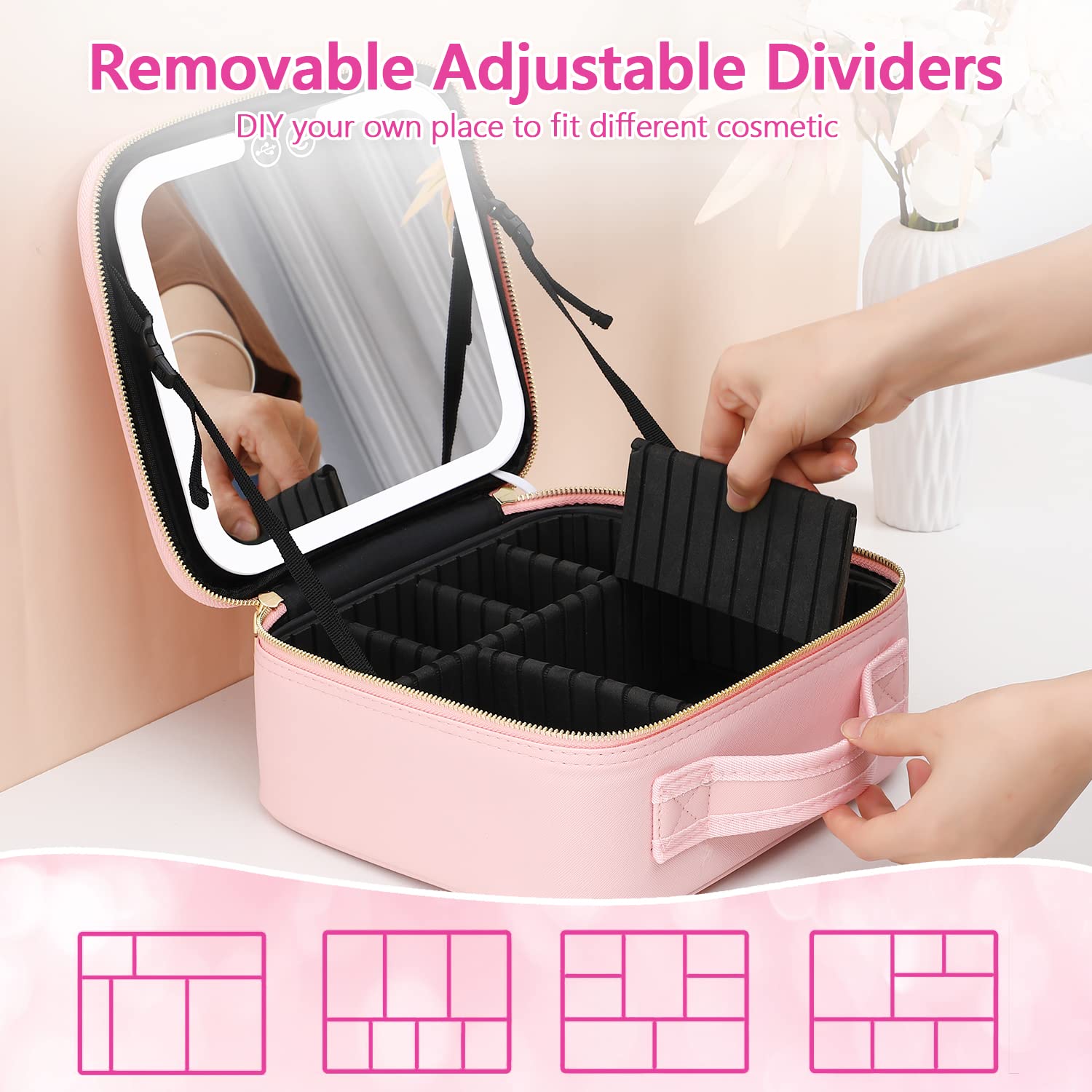 VANMRIOR adjustable dividers with anti-drip sponge pad protect cosmetics during transit
