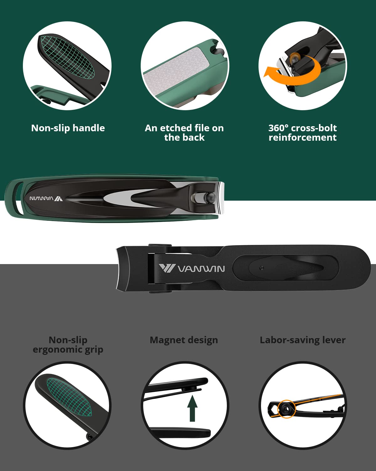 VANWIN ergonomic handle design provides comfortable grip during long clipping sessions.
