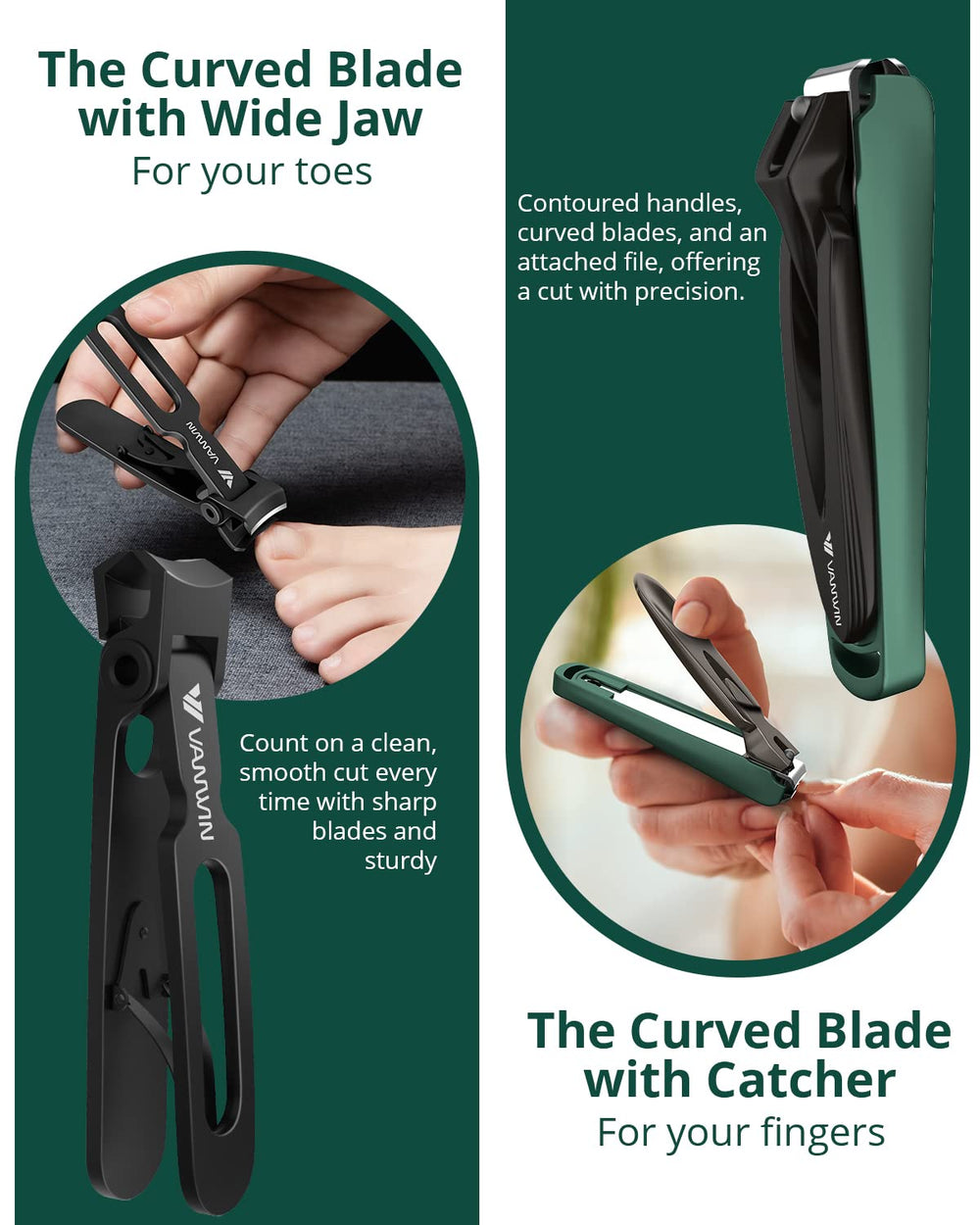 VANWIN toenail clipper 16mm wide jaw enables effortless trimming of thick or ingrown nails.