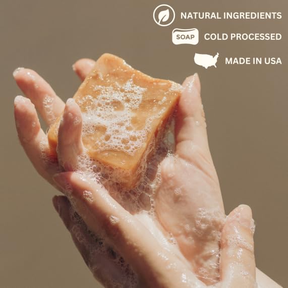 Varina Patchouli Sandalwood soap bar used daily for face and body cleansing.