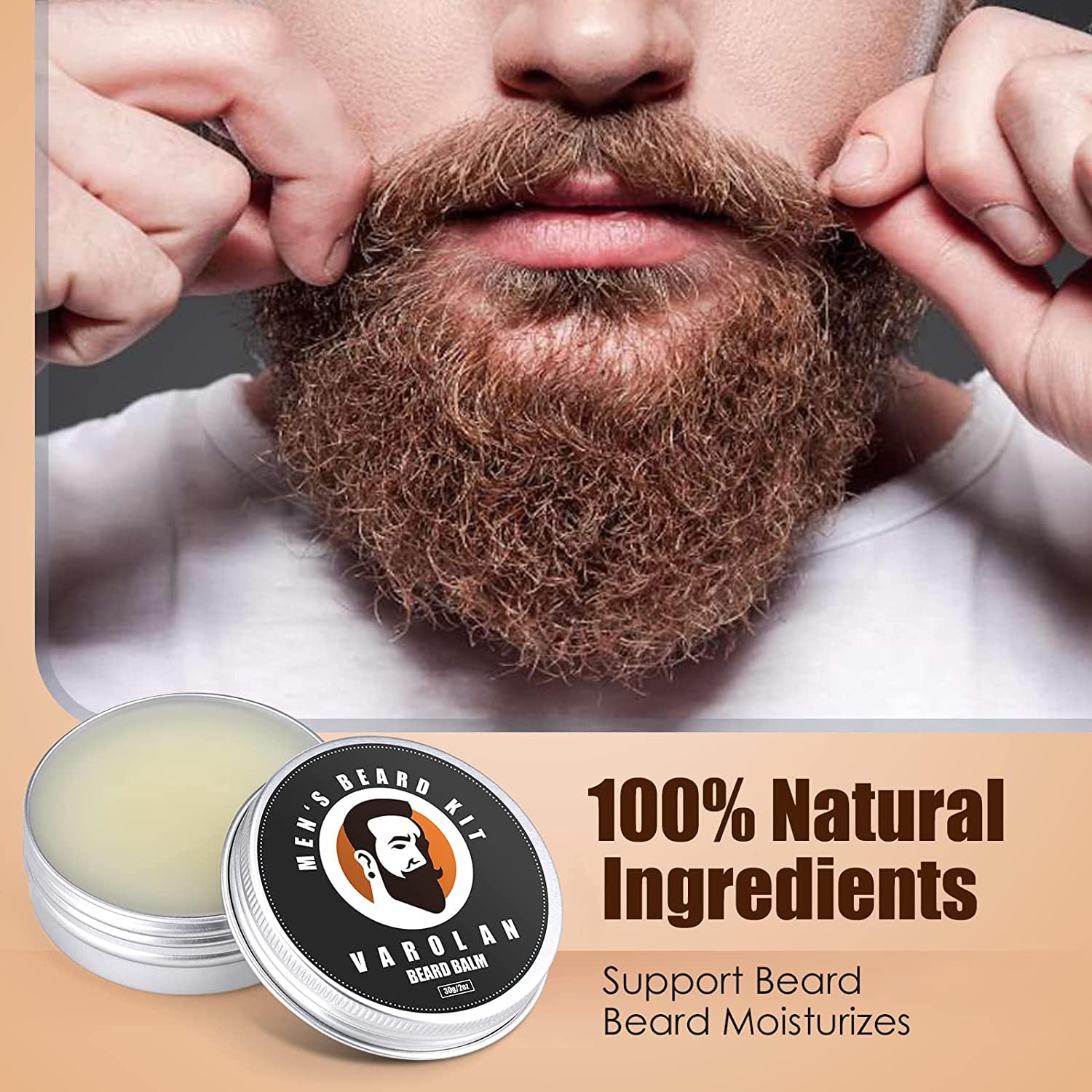 Varolan beard balm tube softens and nourishes facial hair for styling.