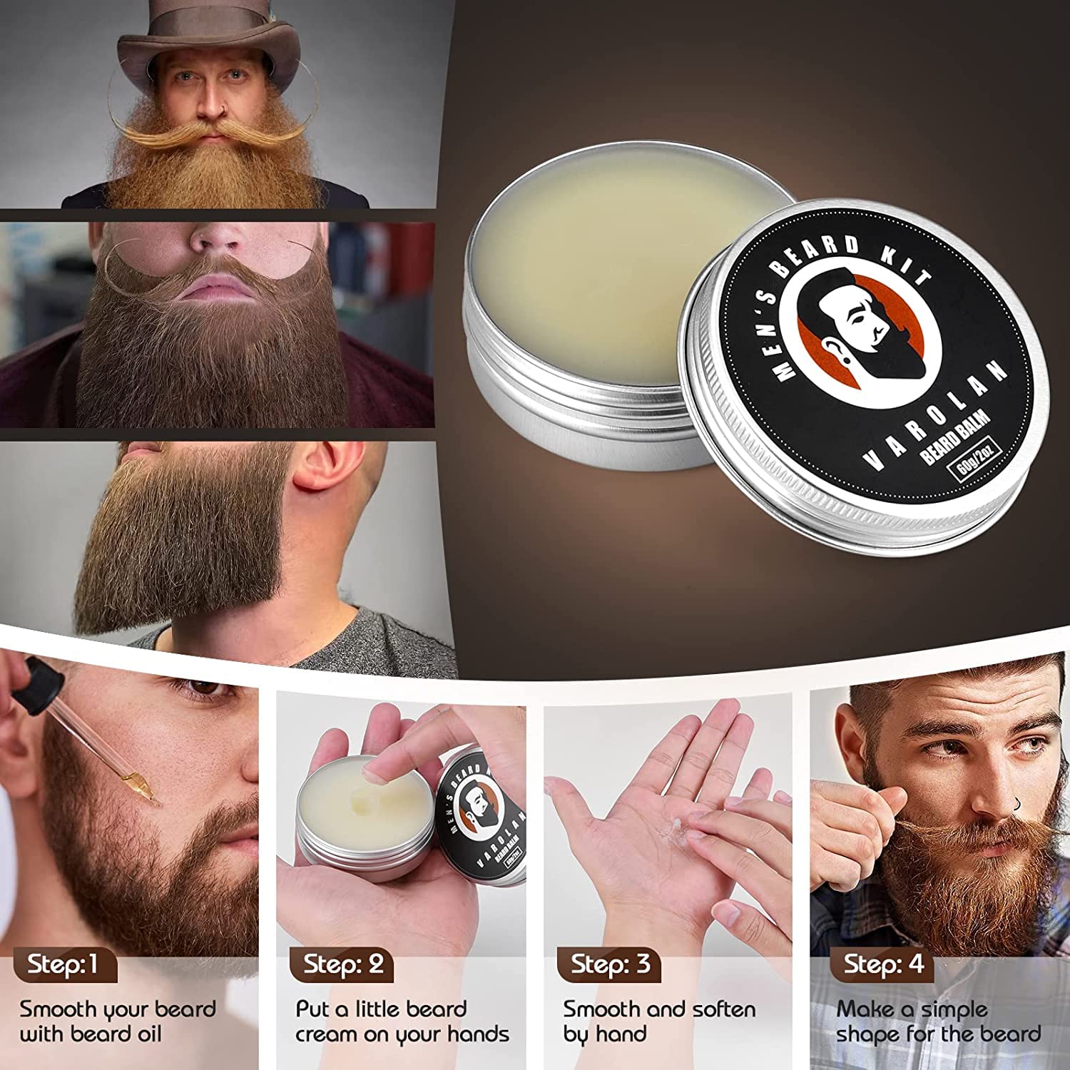Varolan wooden comb anti-static close-up shows gentle teeth for any beard type.