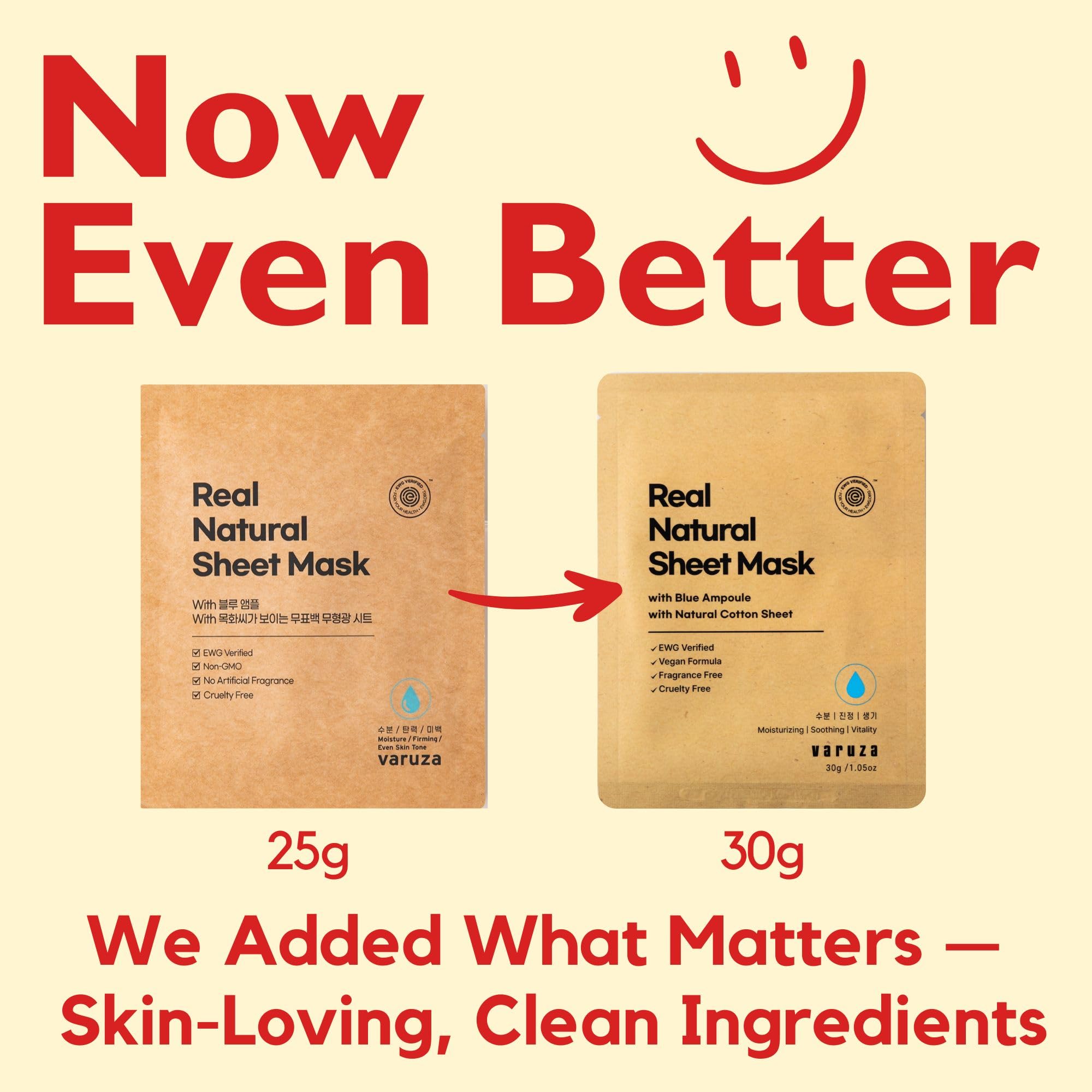 varuza Real Natural Sheet Mask cotton sheet close-up emphasizing ultra-soft, skin-friendly hydration.