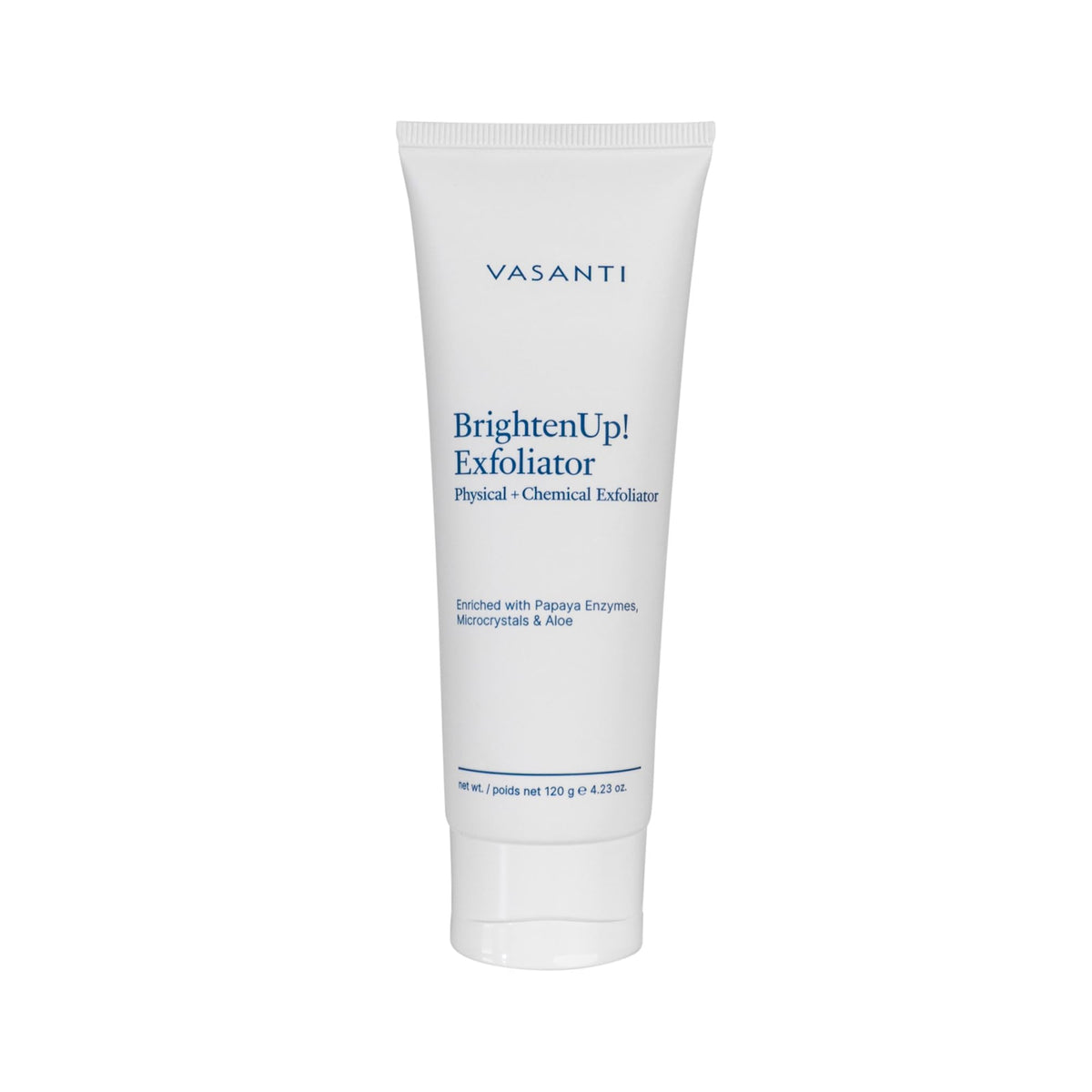 VASANTI Exfoliating Face Wash bottle shows papaya enzymes for radiant skin.
