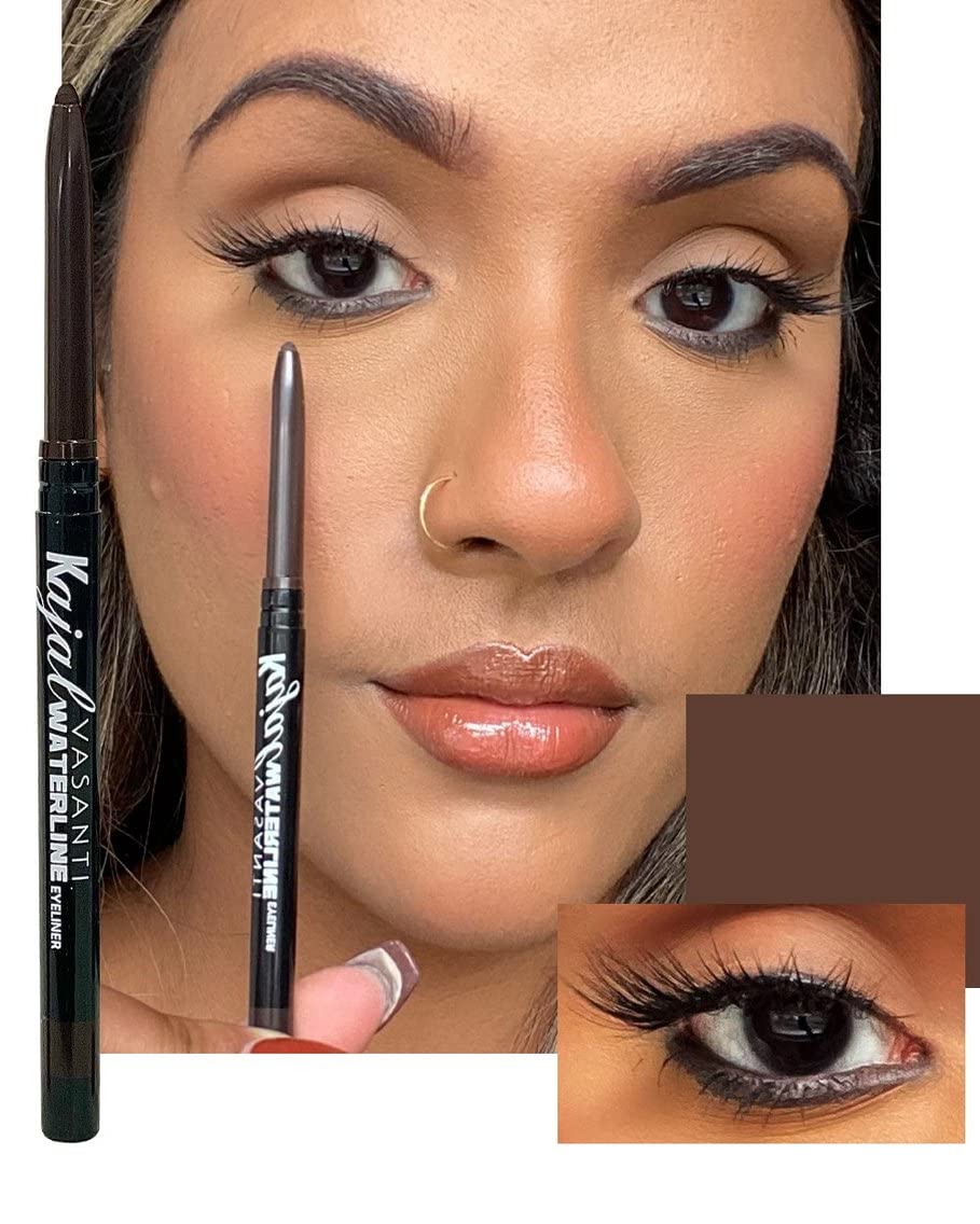 VASANTI Kajal Waterline Eyeliner Pencil Rich Brown with twist mechanism for hygienic, mess-free application.