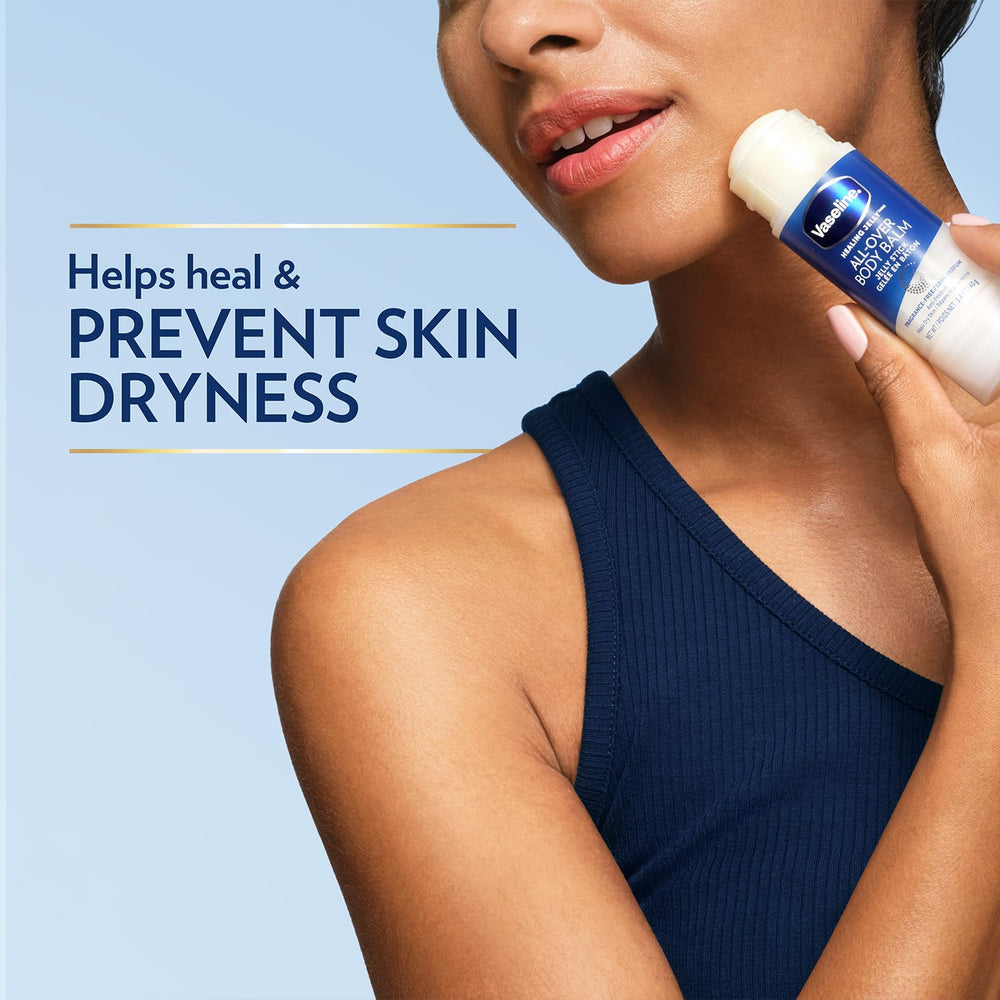 Vaseline all-over body balm stick 3-pack side view showcasing compact travel size.