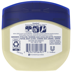 Vaseline Blueseal cocoa butter jelly texture swatch highlights creamy moisture.