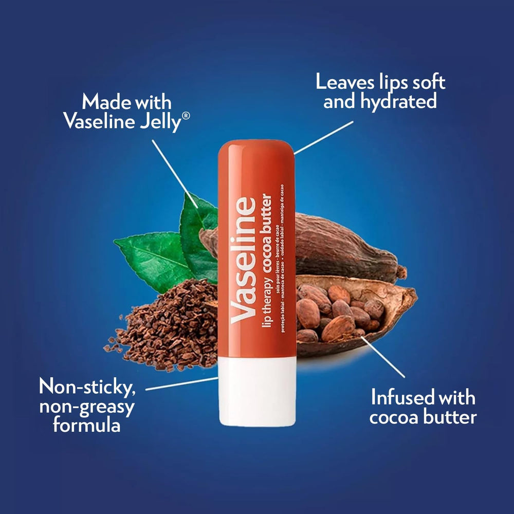 Vaseline con cacao y manteca de karite nutre piel seca.