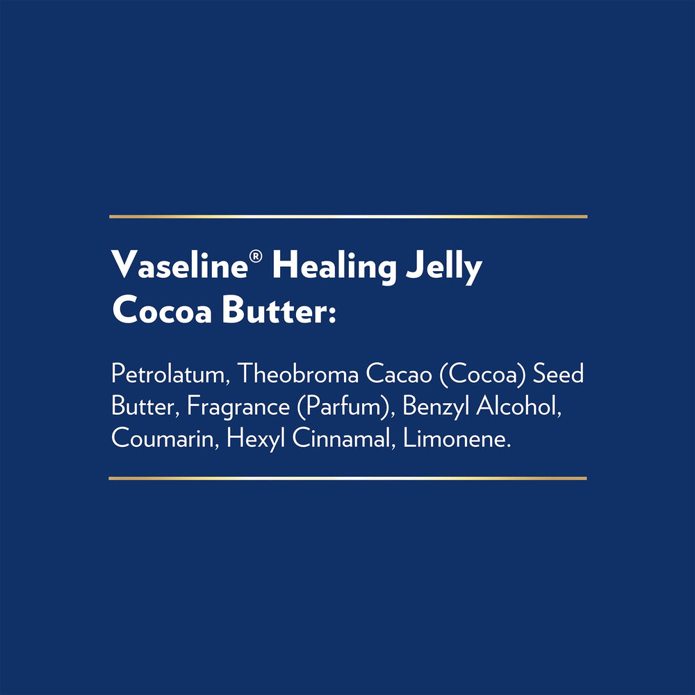 Vaseline Cocoa Butter Healing Jelly dermatologist-tested formula for gentle care.