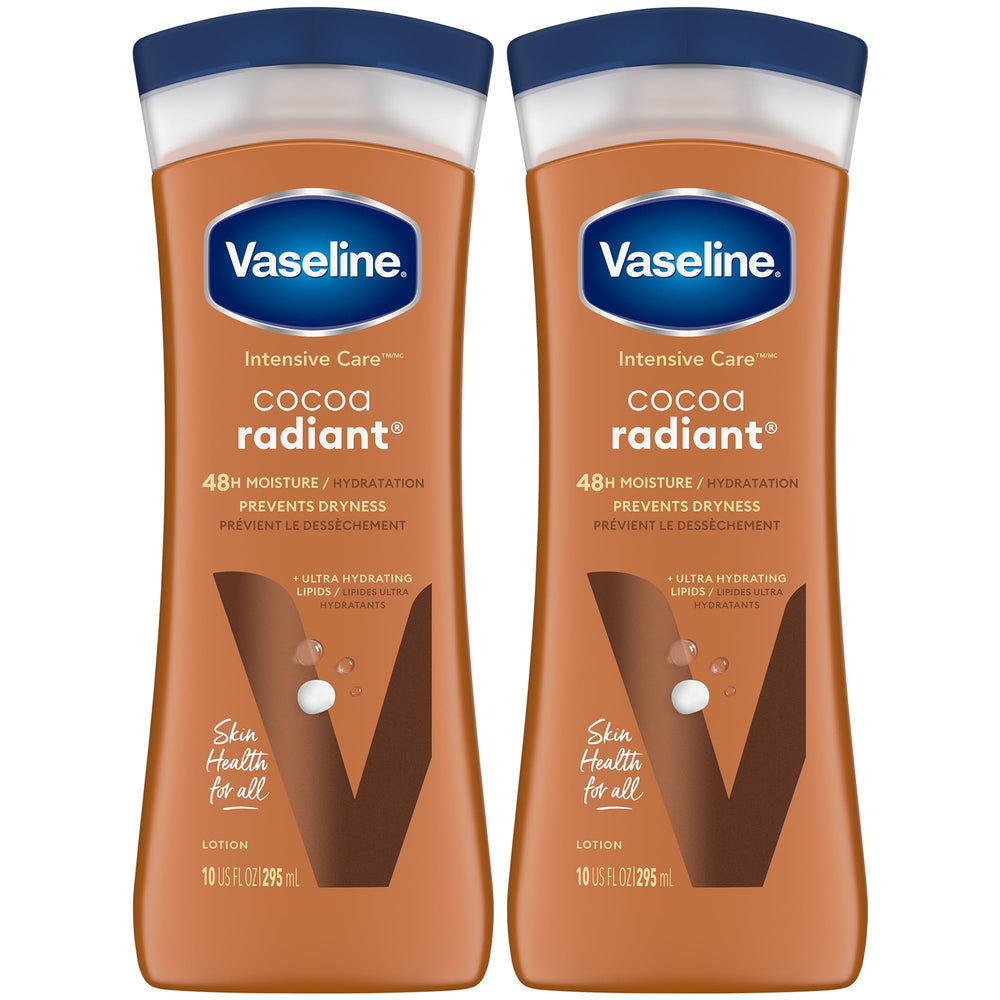 Vaseline Cocoa Radiant bottle closeup for rich moisture delivery.