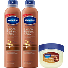 Vaseline Cocoa Radiant spray bottle 2-pack shown for quick on-the-go hydration.