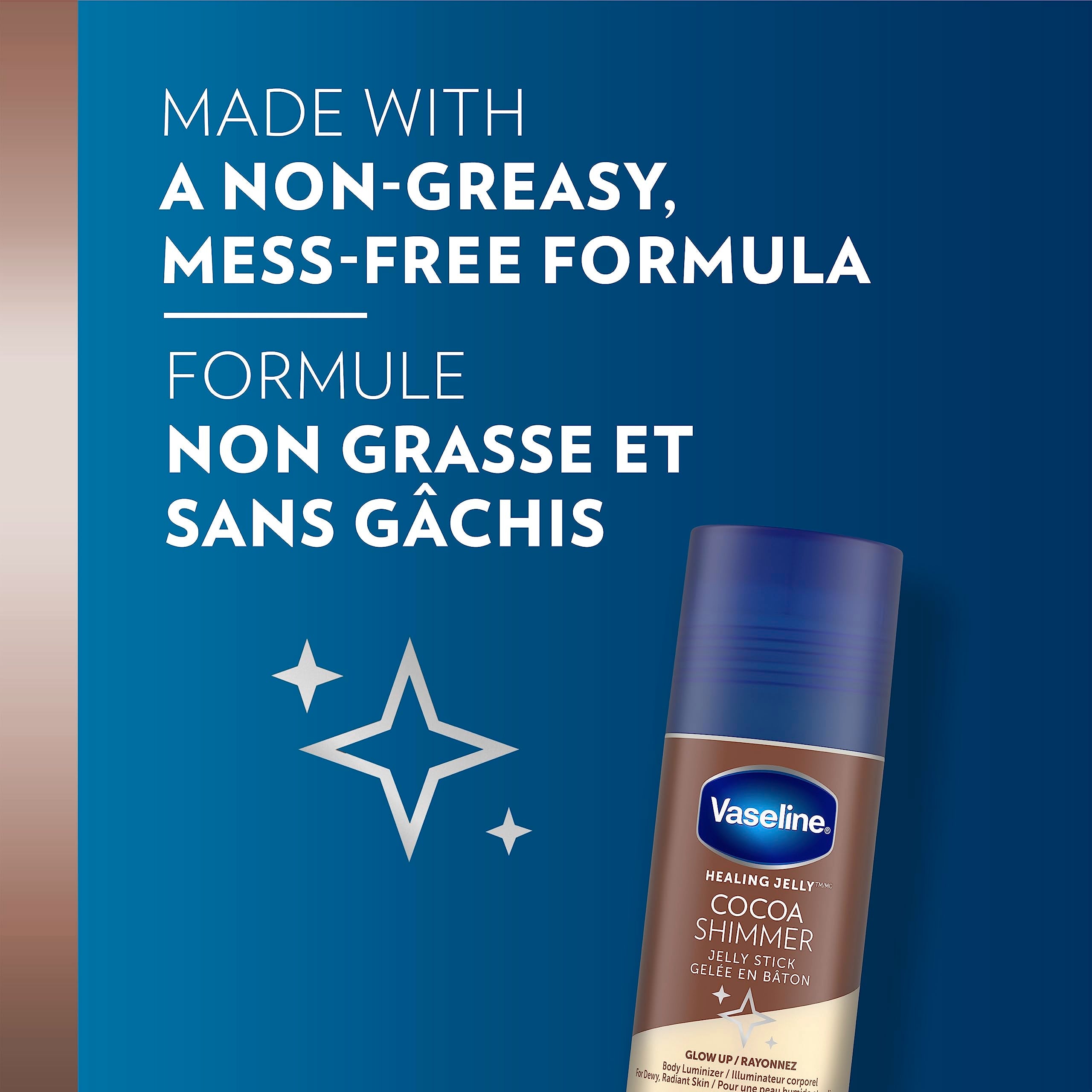 Vaseline Cocoa Shimmer Stick on skin with golden shimmer.